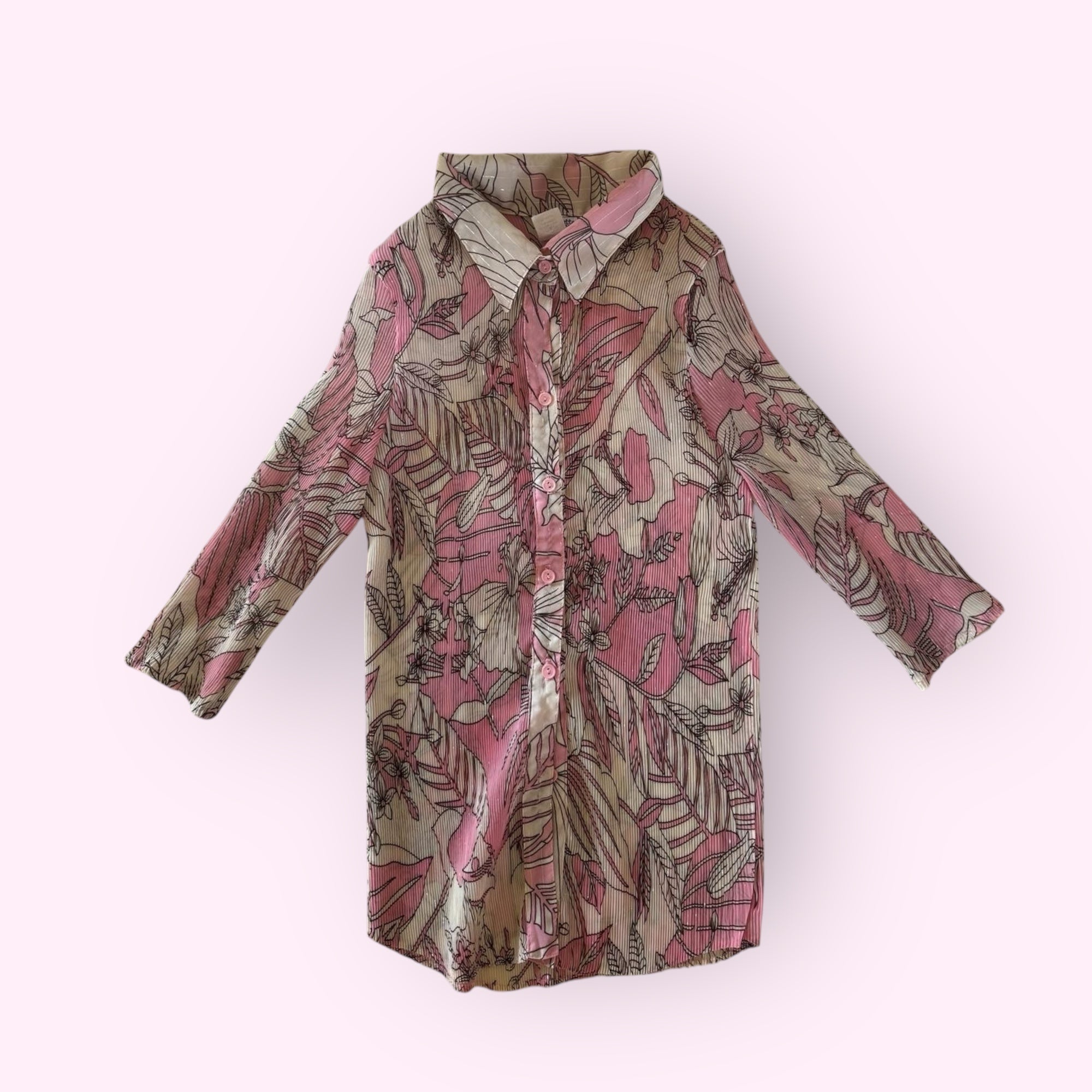 Baby Pink and White Floral Pattern Blouse S