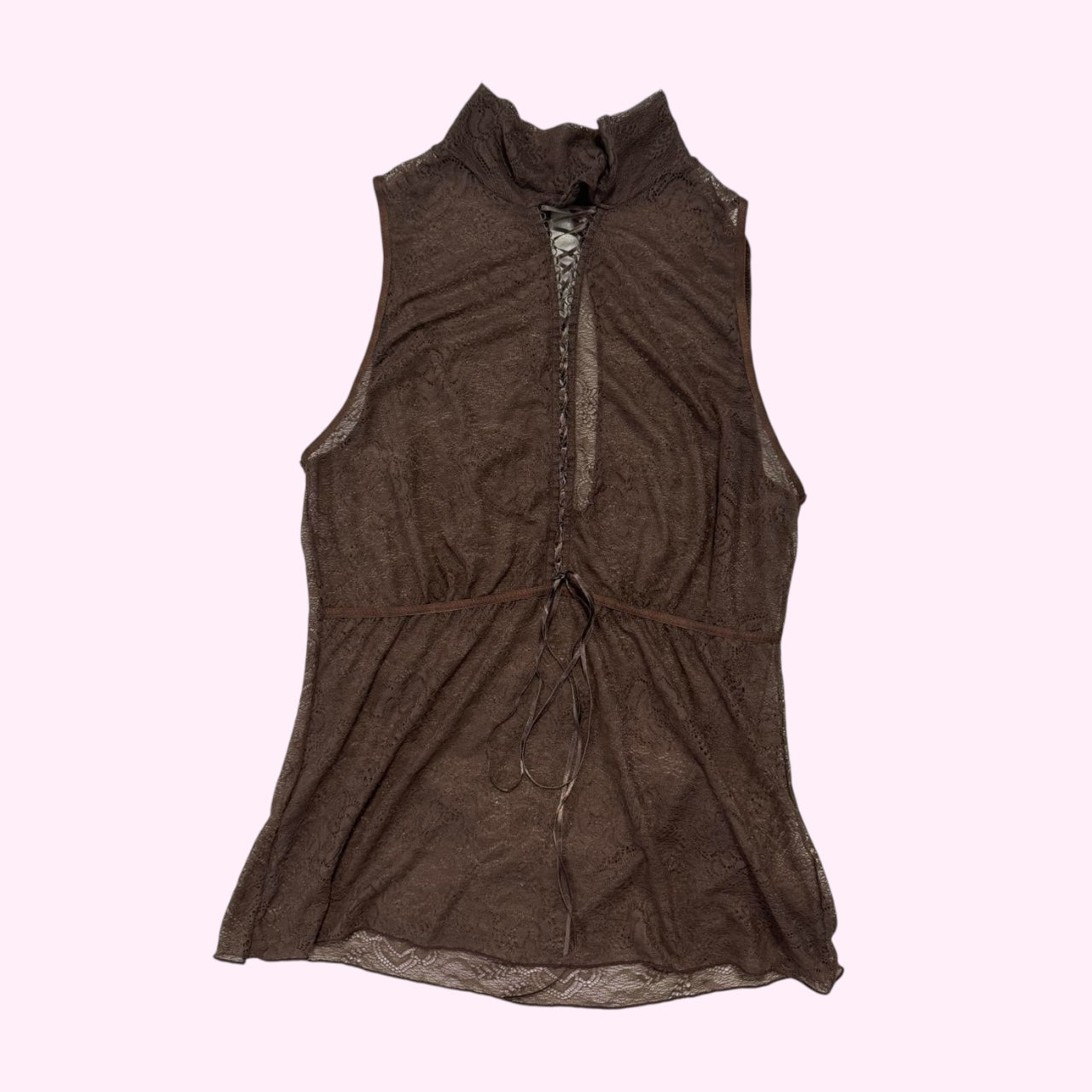 Brown Sheer Lace Tank Top S