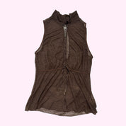 Brown Sheer Lace Tank Top S