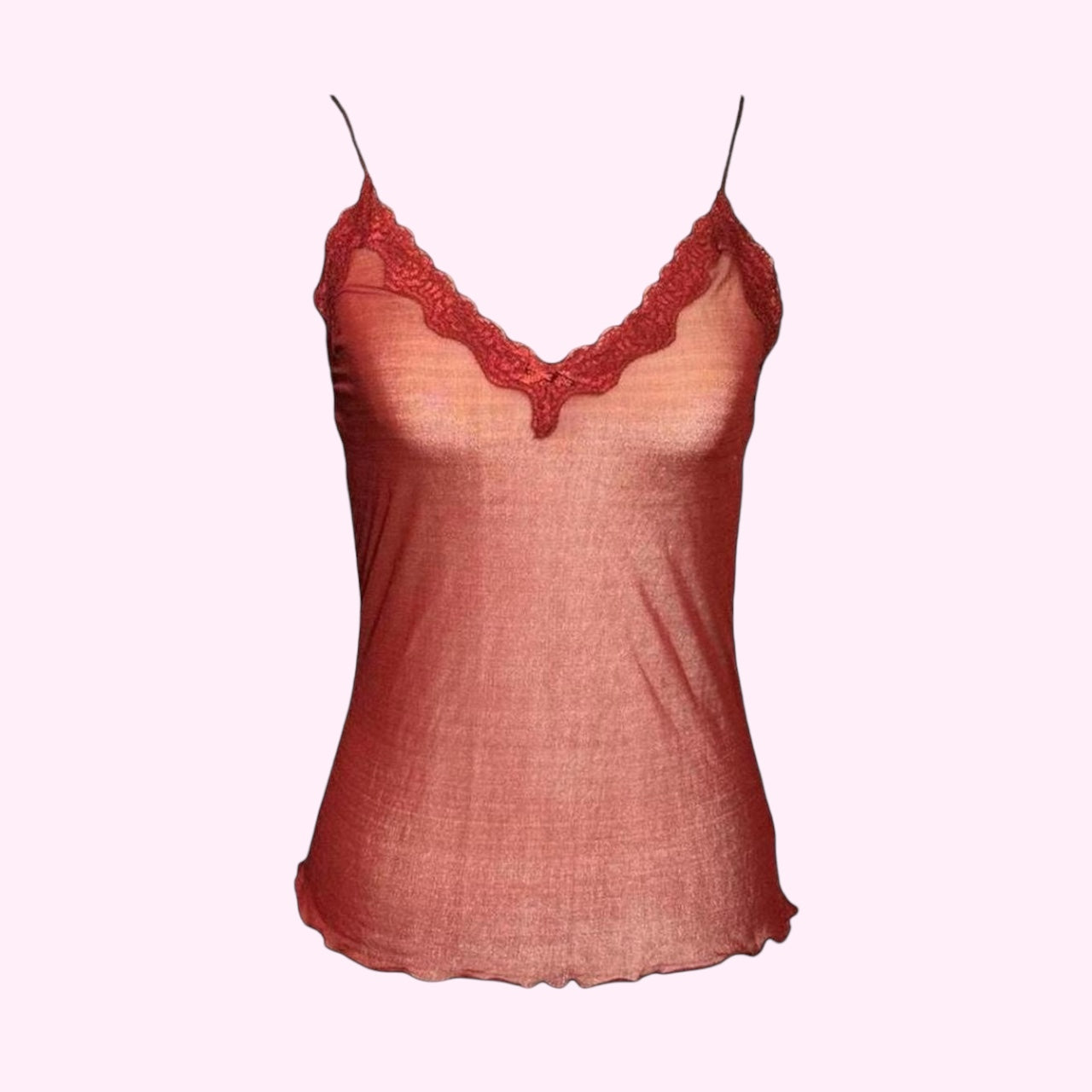 Cherry Red Silk Mesh Tank Top S