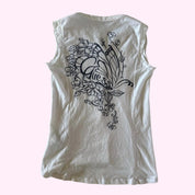 White Butterfly Tank Top S