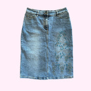 Denim Midi Skirt with Embroidery Detail XS