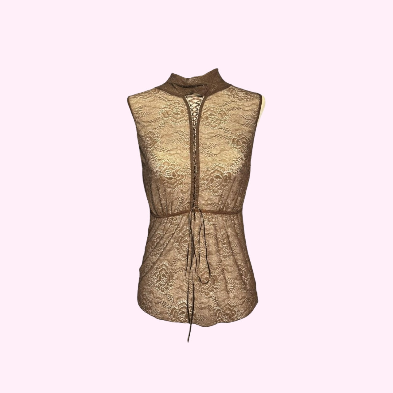 Brown Sheer Lace Tank Top S