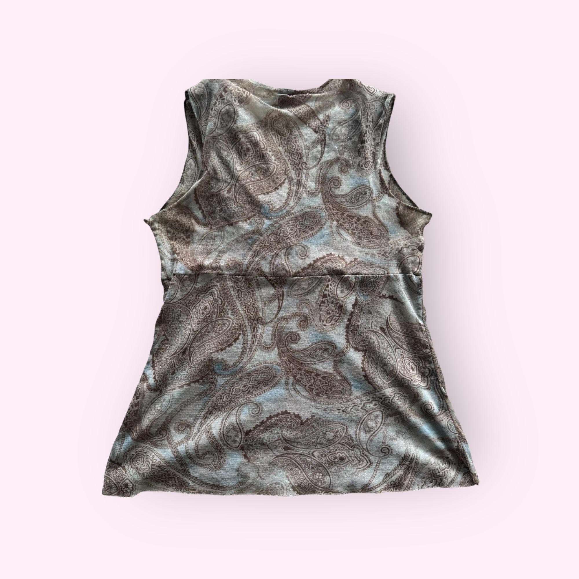 Brown and Blue Paisley Print Top L