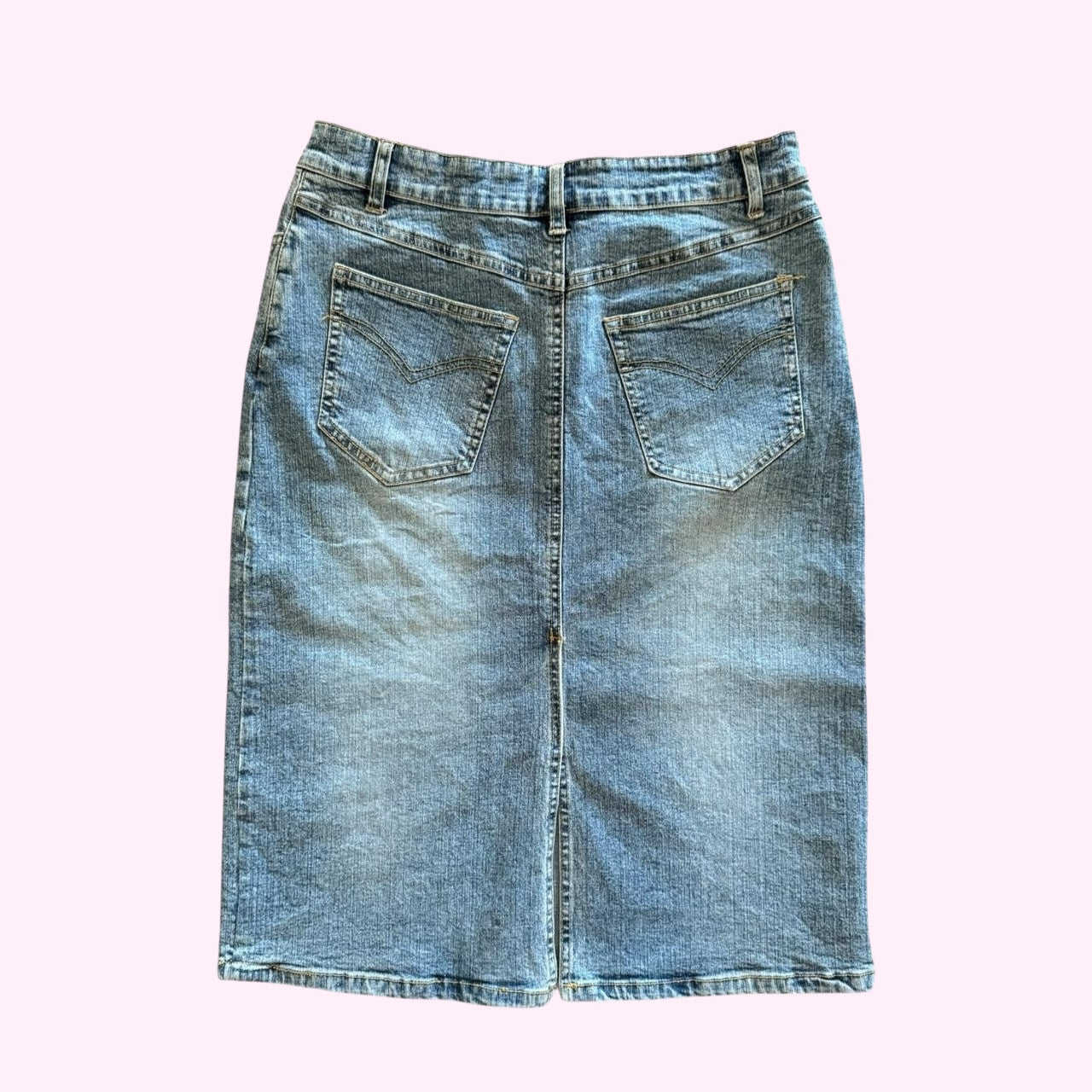 Denim Midi Skirt with Embroidery Detail XS