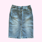 Denim Midi Skirt with Embroidery Detail XS