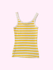 Bebe White and Yellow Striped Ribbed Tank Top XS