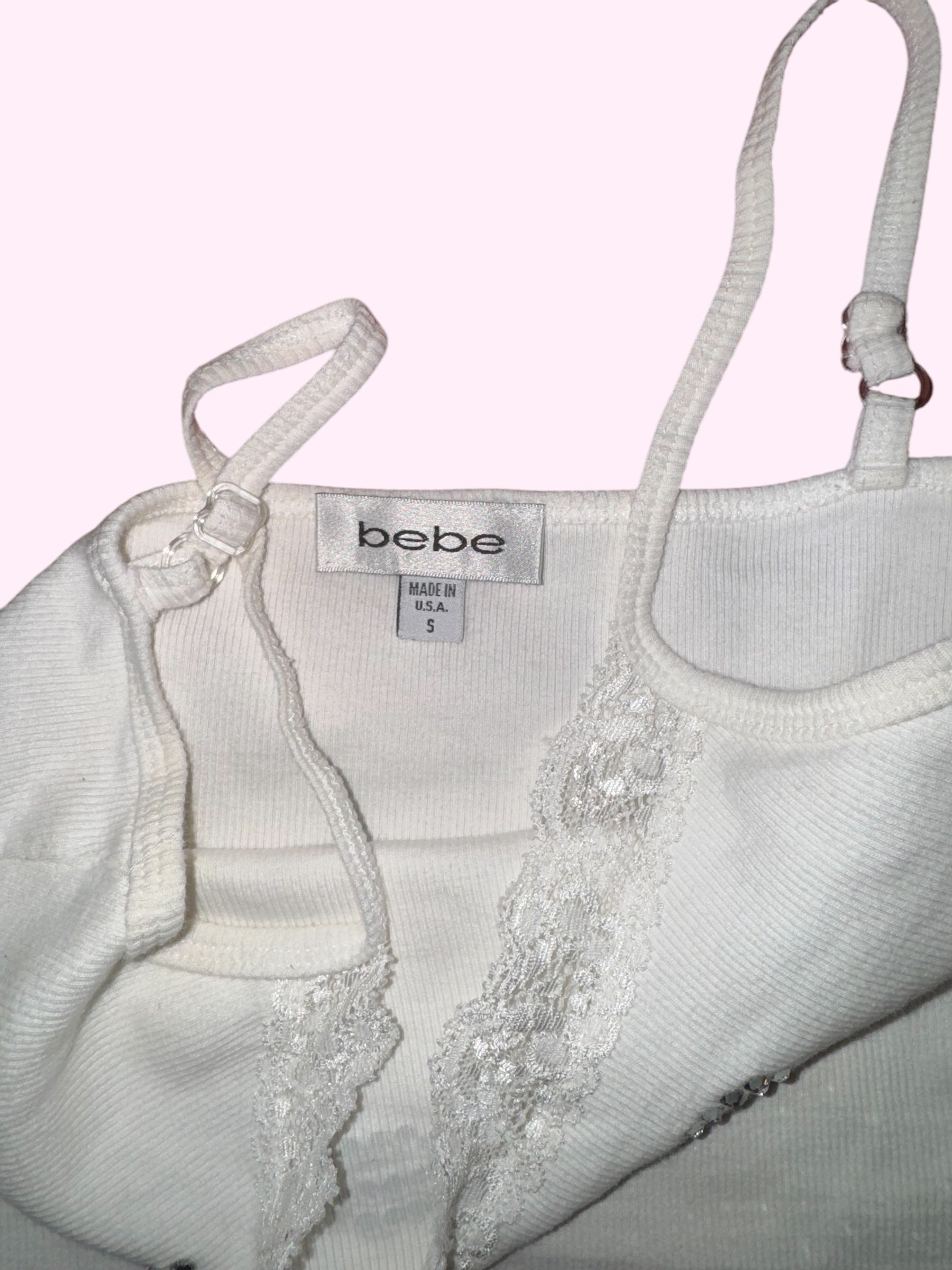 Bebe White Sequin Tank Top XS