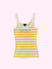 Bebe White and Yellow Striped Ribbed Tank Top XS