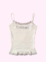 Bebe White Sequin Tank Top XS
