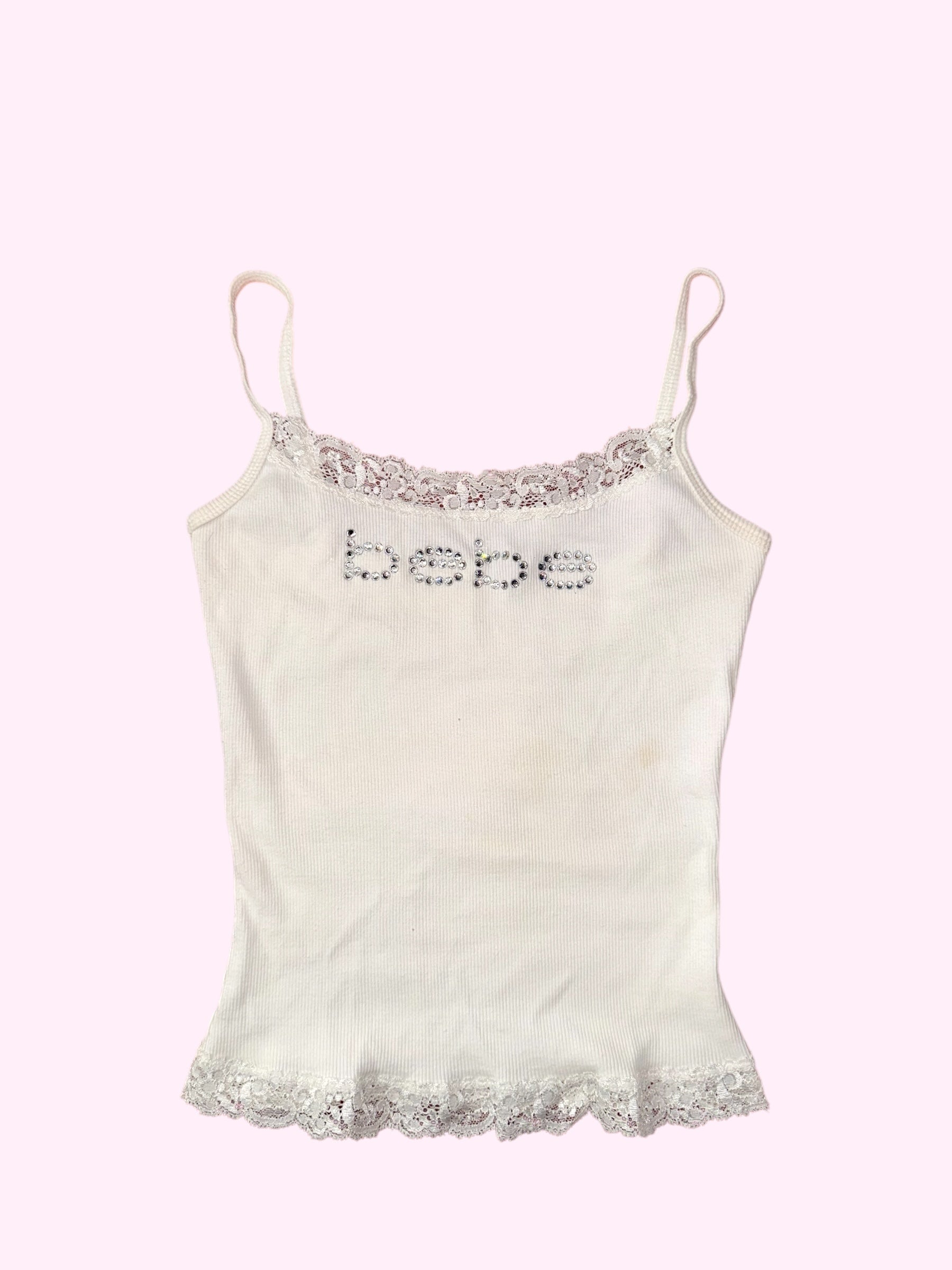 Bebe White Sequin Tank Top XS