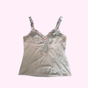 Cream and Pink Floral Mesh Lace Tank Top L