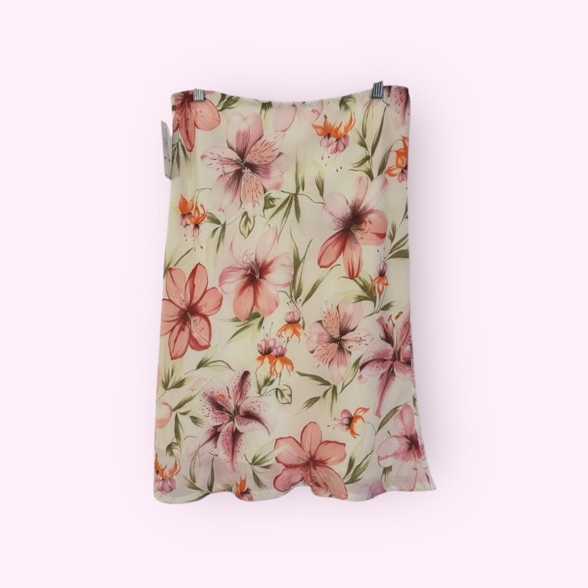 Pink and Cream Floral Midi Skirt M