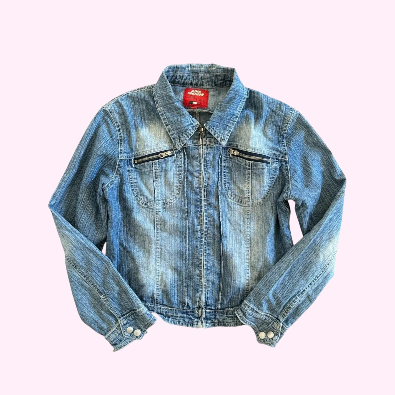 Light Wash Denim Blue Moto Jacket M