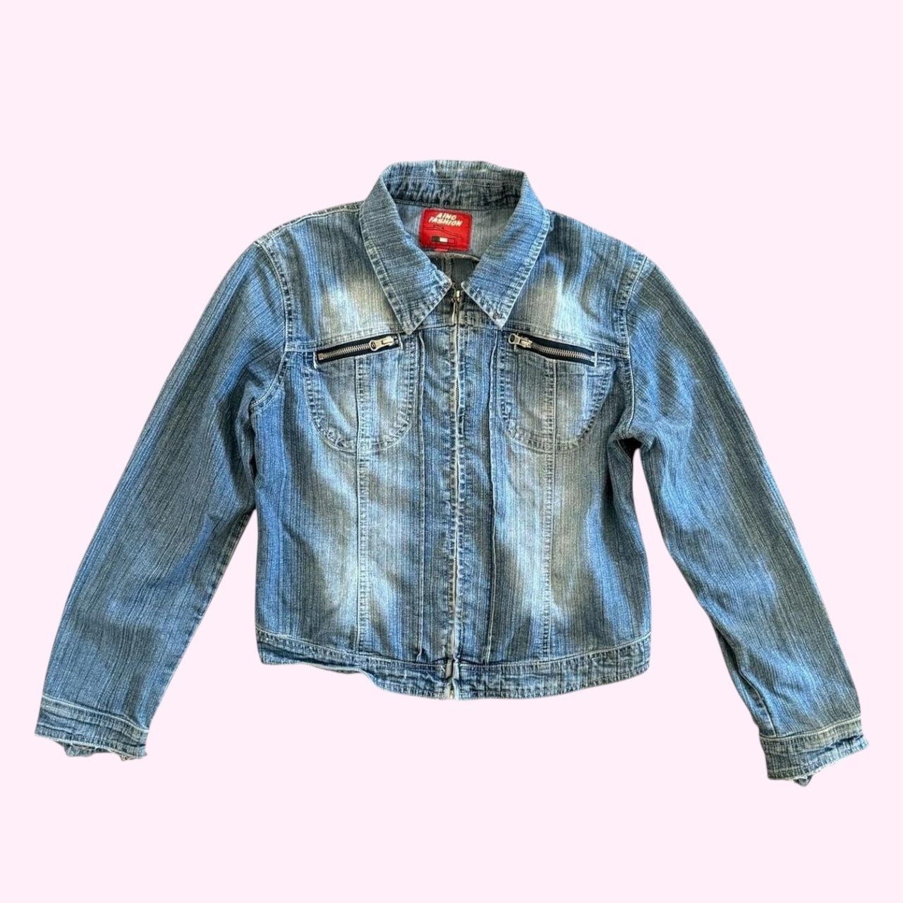 Light Wash Denim Blue Moto Jacket M