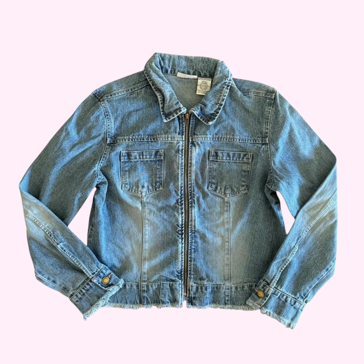 Light Wash Denim Biker Moto Jacket L