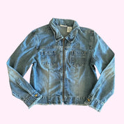 Light Wash Denim Biker Moto Jacket L