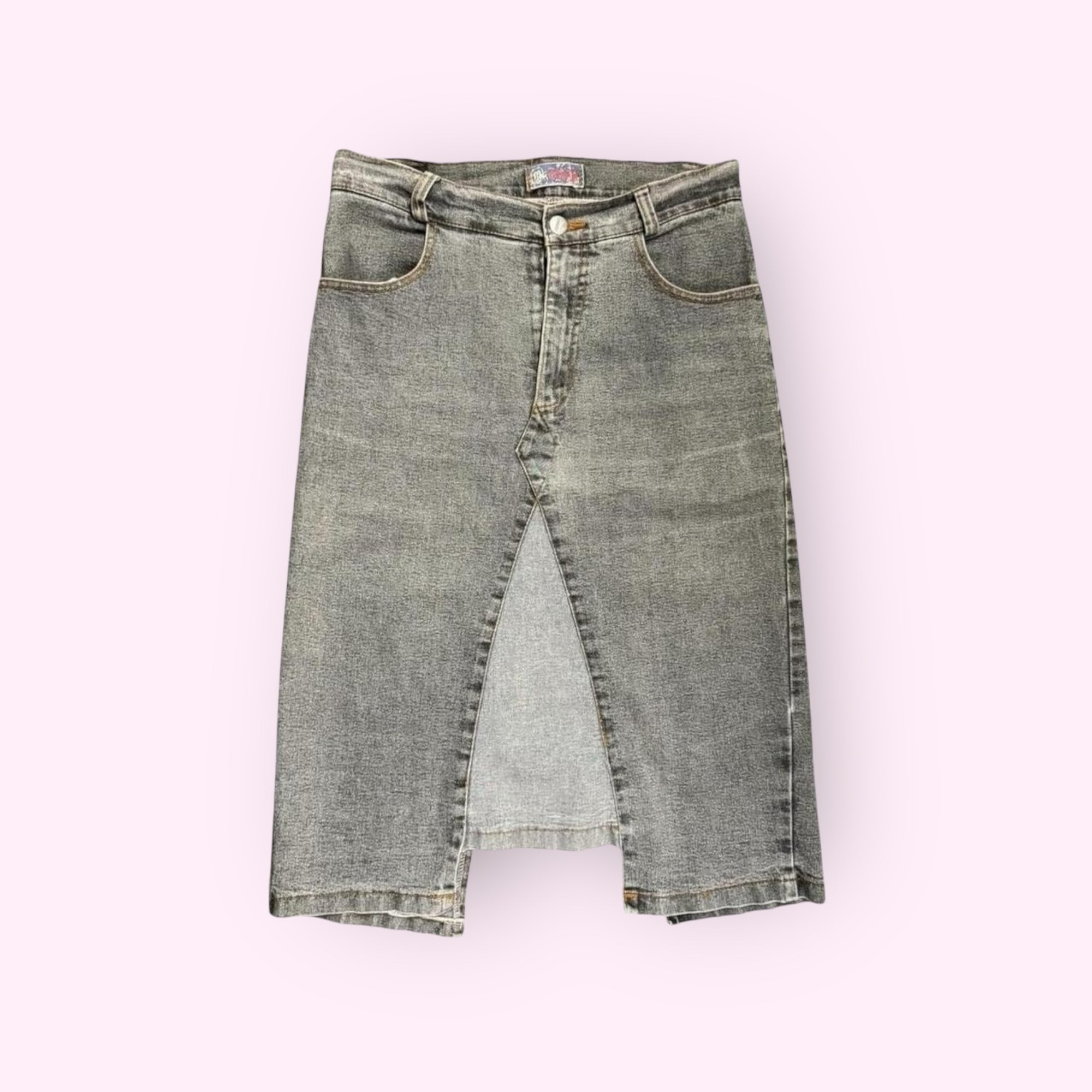 Two Tone Grey Denim Midi Skirt XS