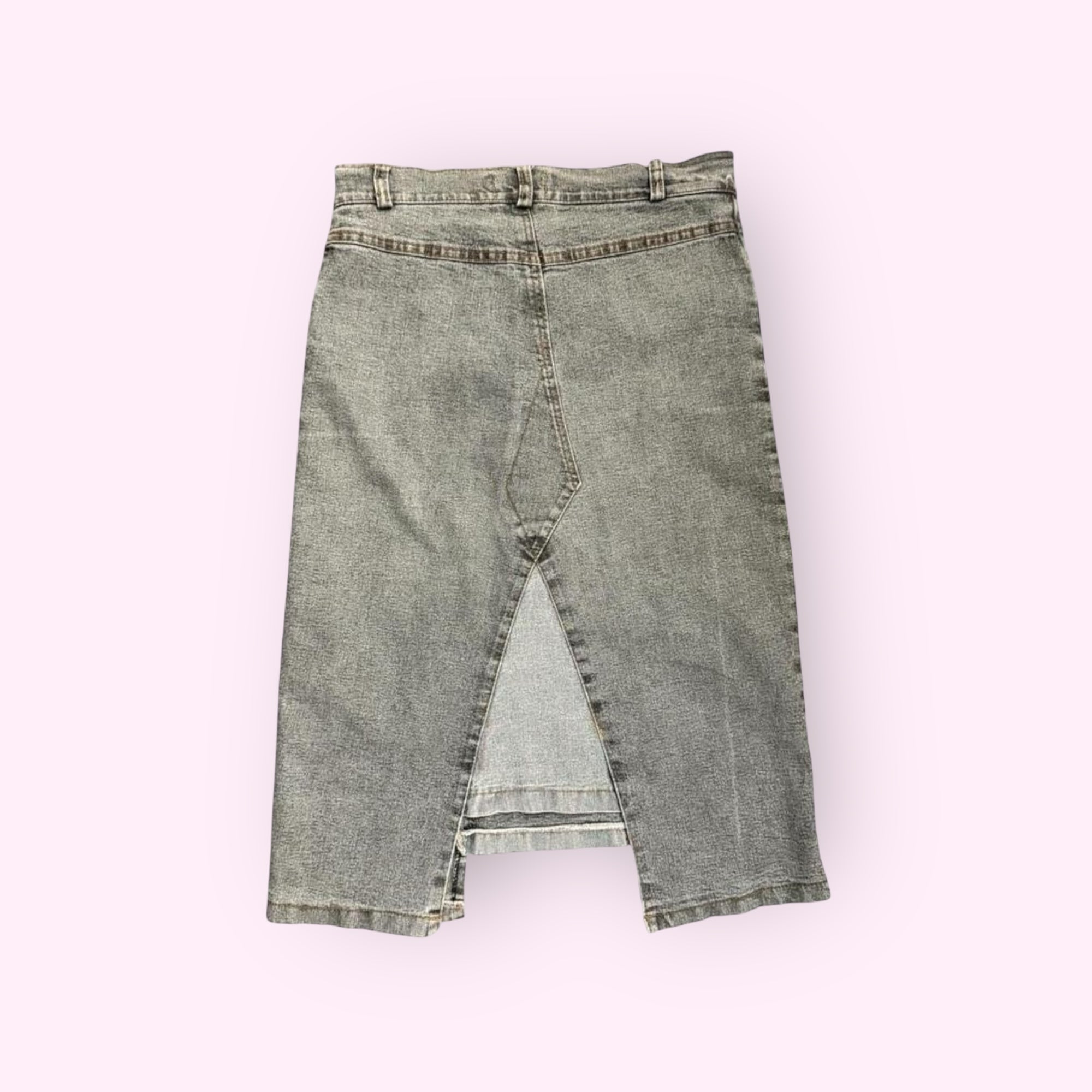 Two Tone Grey Denim Midi Skirt XS