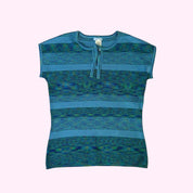 Blue Knit Silk Short Sleeve M