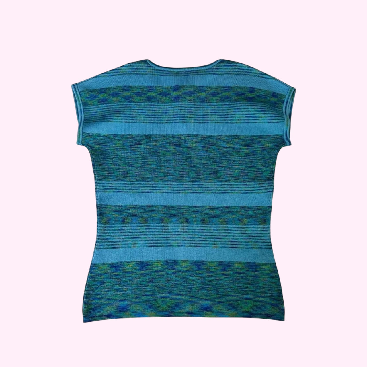 Blue Knit Silk Short Sleeve M