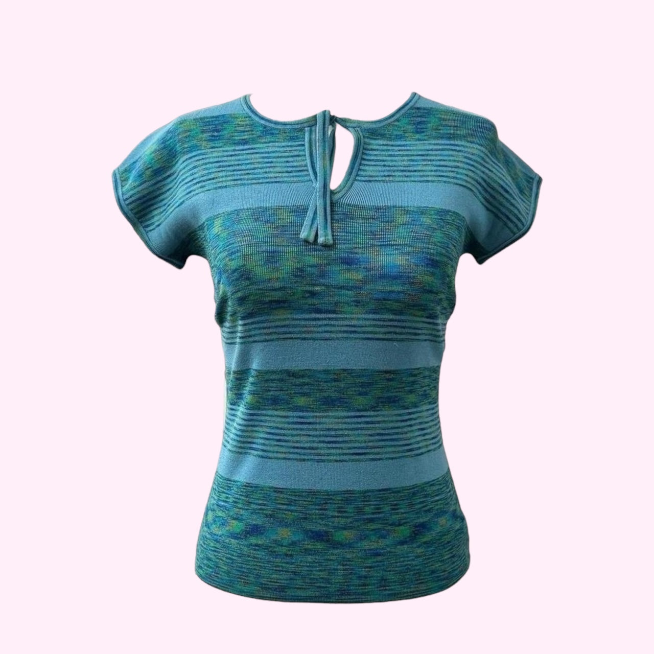 Blue Knit Silk Short Sleeve M