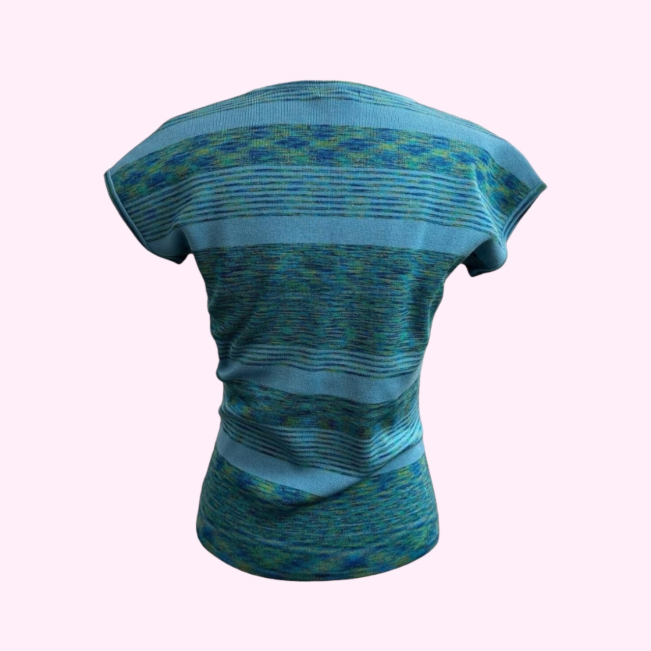 Blue Knit Silk Short Sleeve M