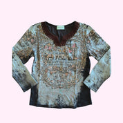 Blue Graphic 3/4 Sleeve Top M
