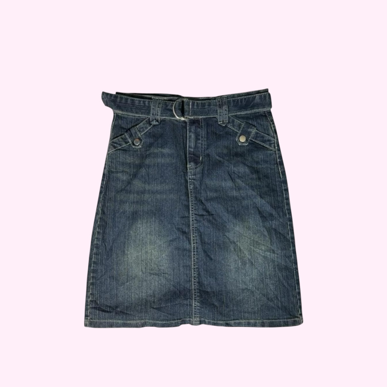 Denim Blue Belt Midi Skirt