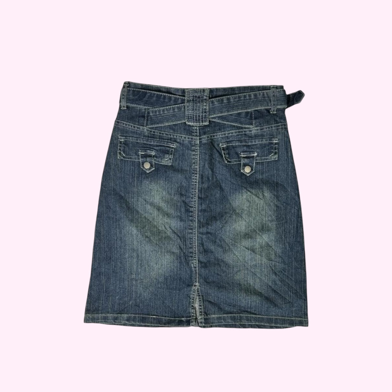 Denim Blue Belt Midi Skirt