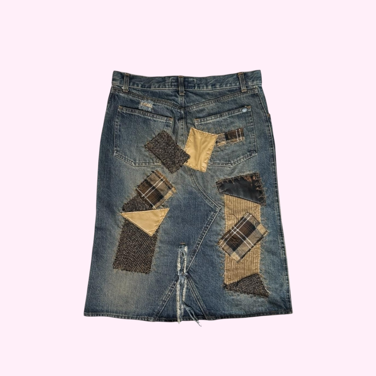 Blue Patchwork Denim Midi Skirt XS