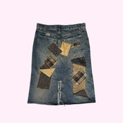 Blue Patchwork Denim Midi Skirt XS