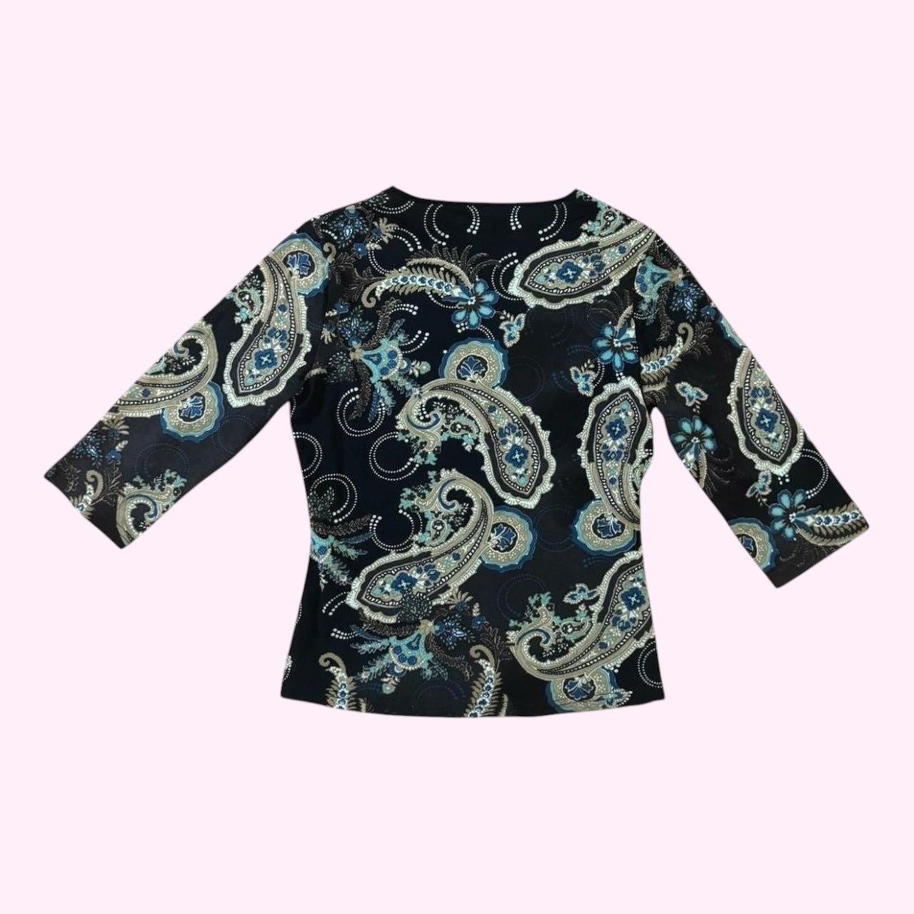 Brown Paisley Print 3/4 Sleeve Mesh Top