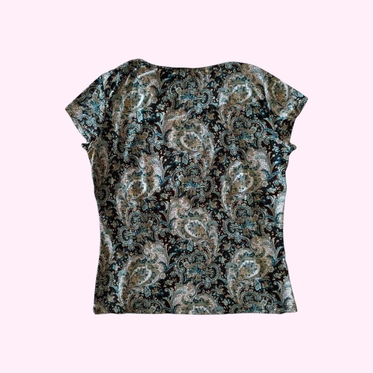 Blue and Brown Paisley Print Short Sleeve Top