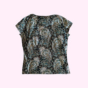 Blue and Brown Paisley Print Short Sleeve Top