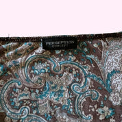 Blue and Brown Paisley Print Short Sleeve Top