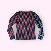Black and Pink Retro Patchwork Long Sleeve Top M