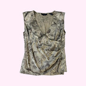 Metallic Beige Silk Sleeveless Top M