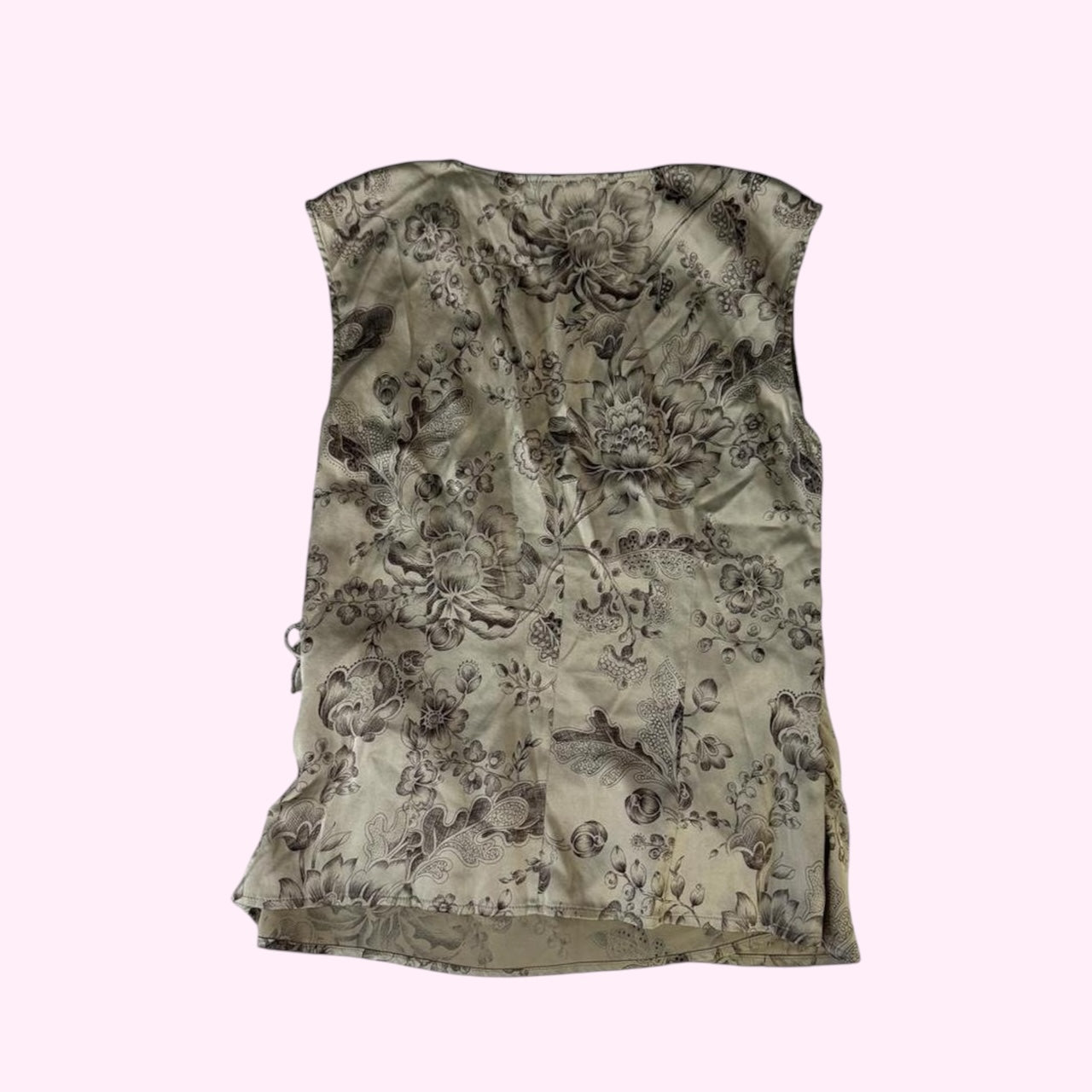 Metallic Beige Silk Sleeveless Top M
