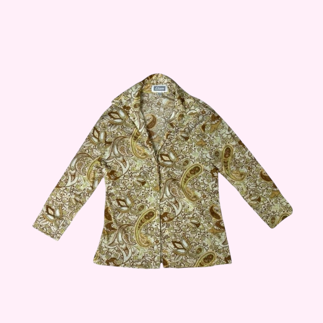Paisley Print Earth Tones 3/4 Sleeve Top S