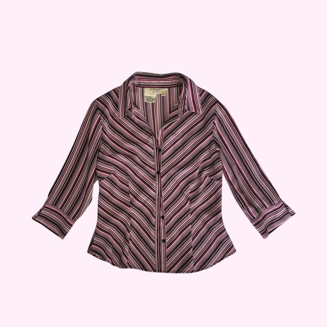 Black and Pink Striped 3/4 Sleeve Top S