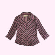 Black and Pink Striped 3/4 Sleeve Top S