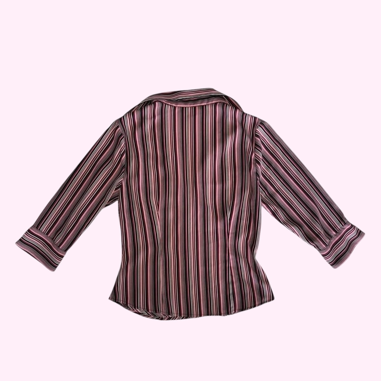 Black and Pink Striped 3/4 Sleeve Top S